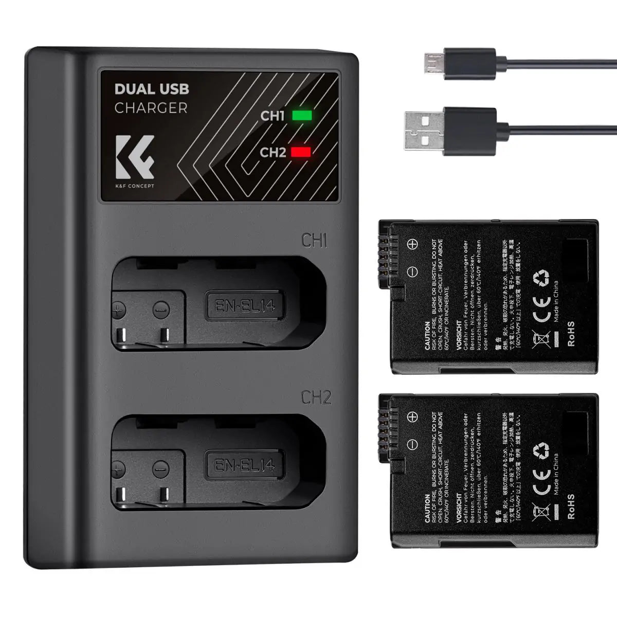 K&F CONCEPT DUAL BATTERY KIT FOR NIKON EN-EL14 2 BATTERIES AND DUAL CHARGER