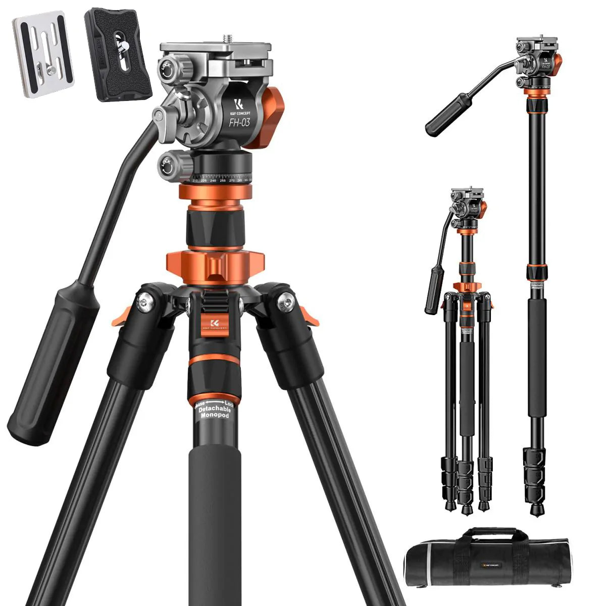 K&F CONCEPT OMNI-DIRECTOR ALUMINIUM VIDEO TRIPOD WITH FLUID HEAD