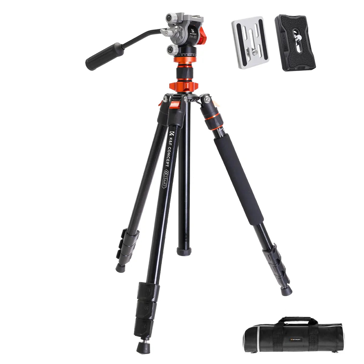 K&F CONCEPT OMNI-DIRECTOR ALUMINIUM VIDEO TRIPOD WITH FLUID HEAD