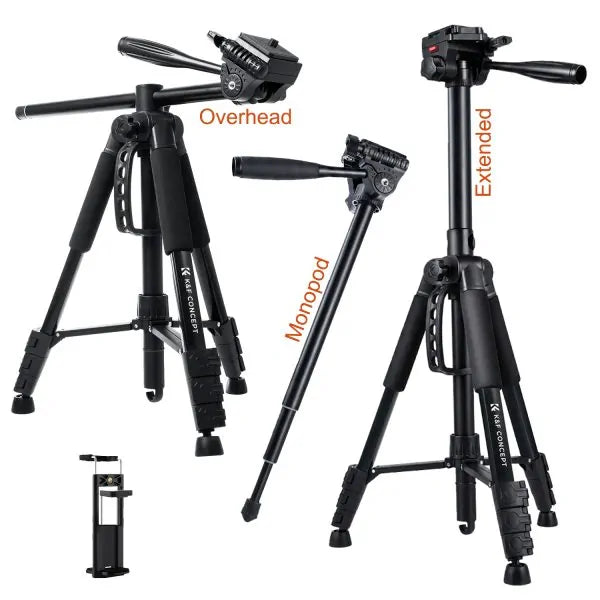 K&F CONCEPTS S254A3 OVERHEAD-VLOGGER 185CM TRIPOD WITH MONOPOD AND HORIZONTAL ARM Camera tek
