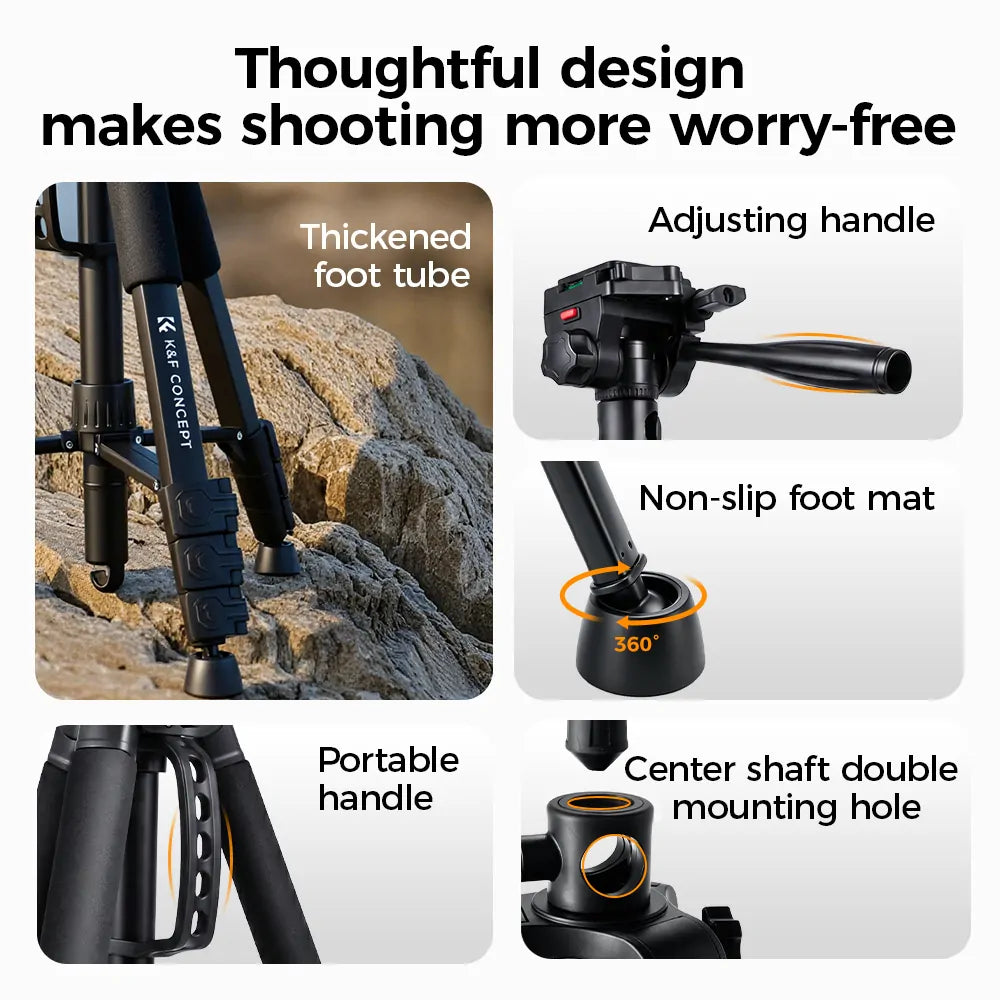 K&F CONCEPTS S254A3 OVERHEAD-VLOGGER 185CM TRIPOD WITH MONOPOD AND HORIZONTAL ARM Camera tek