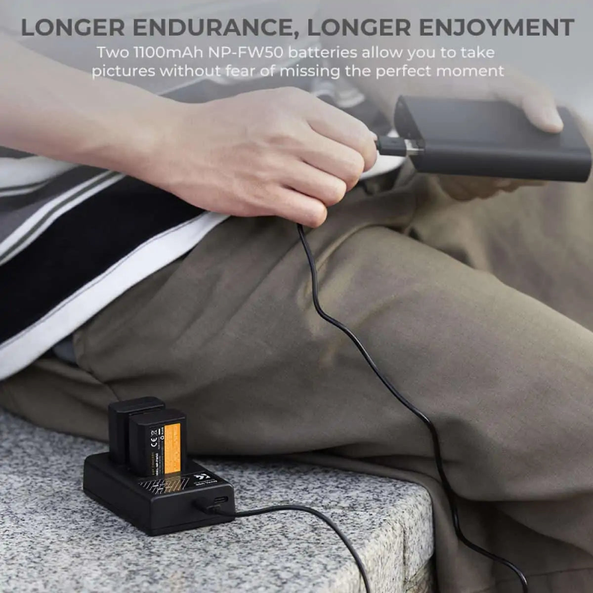 K&F SONY FW-50 BATTERY KIT - 2 BATTERIES + DUAL CHARGER