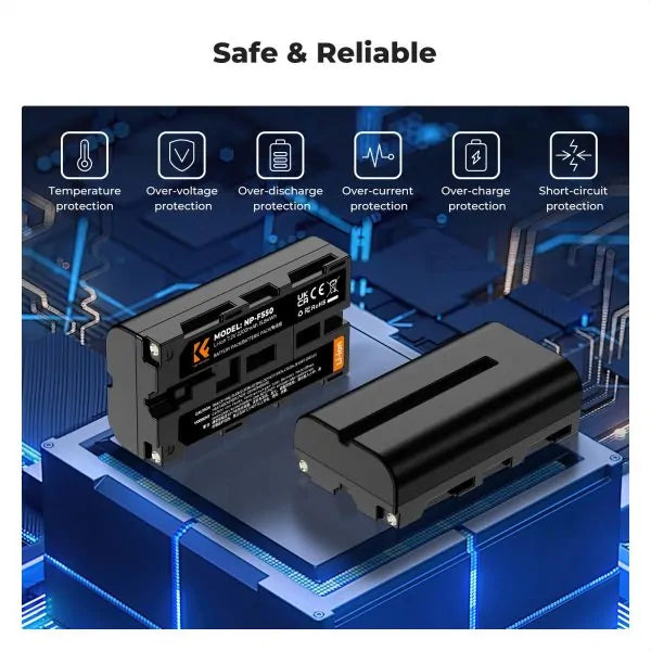 K&F SONY NP-F550 BATTERY KIT - 2 BATTERIES + DUAL CHARGER
