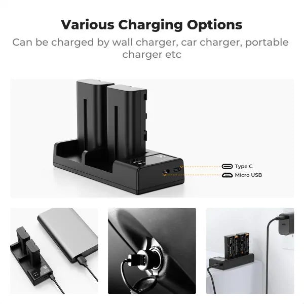 K&F SONY NP-F550 BATTERY KIT - 2 BATTERIES + DUAL CHARGER