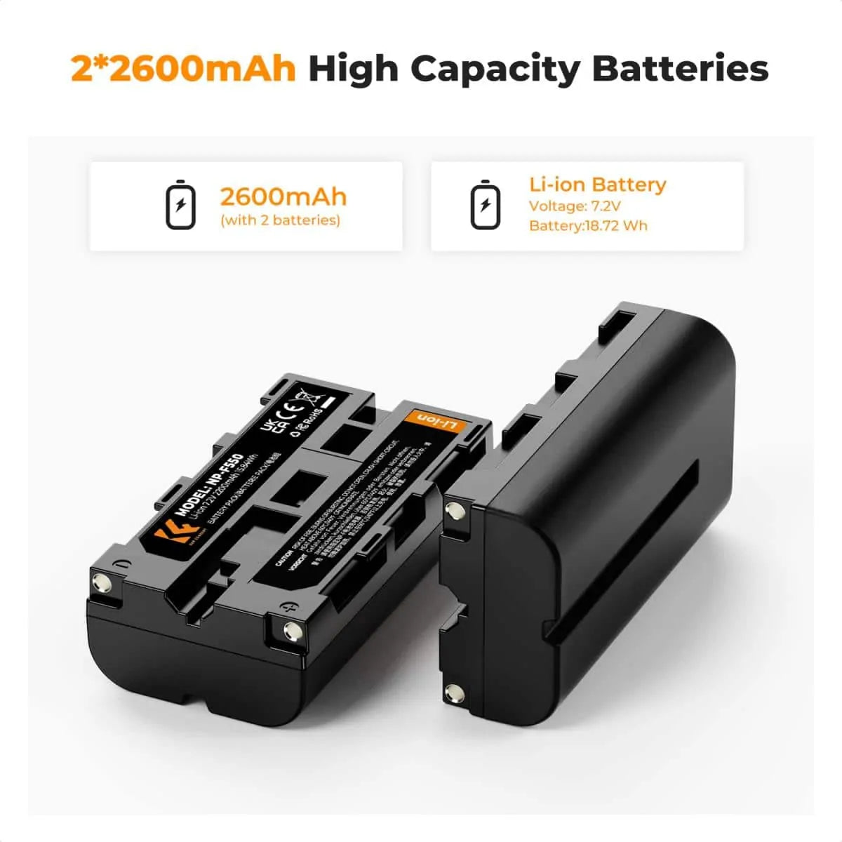 K&F SONY NP-F550 BATTERY KIT - 2 BATTERIES + DUAL CHARGER