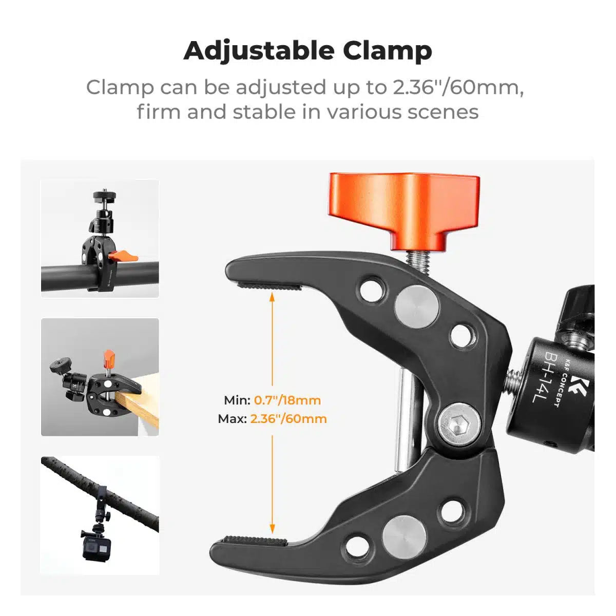 K&F SUPER CLAMP & BALL HEAD TO COLD SHOE OR 1/4" MOUNT