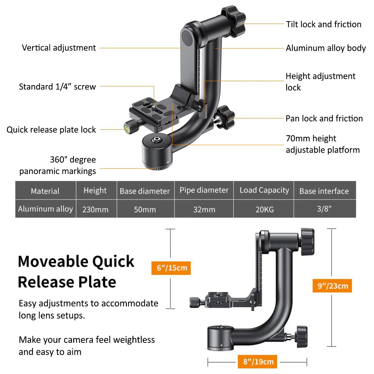 K&F CONCEPT GIMBAL HEAD FOR LONG LENS PHOTOGRAPHY