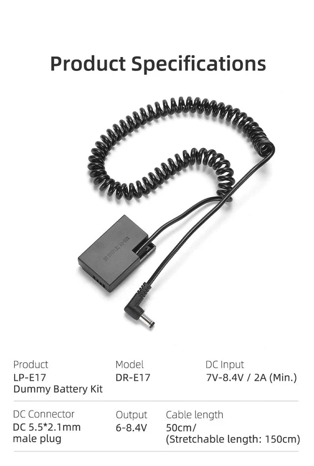KINGMA DR-LPE17-M CANON LP-E17 DUMMY BATTERY WITH AC POWER SUPPLY