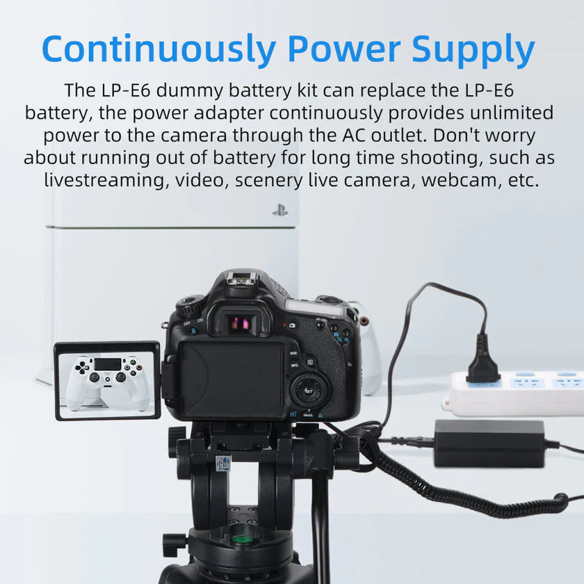 KINGMA DR-LPE6 LP-E6 CANON DUMMY BATTERY + AC POWER SUPPLY WITH PLUG