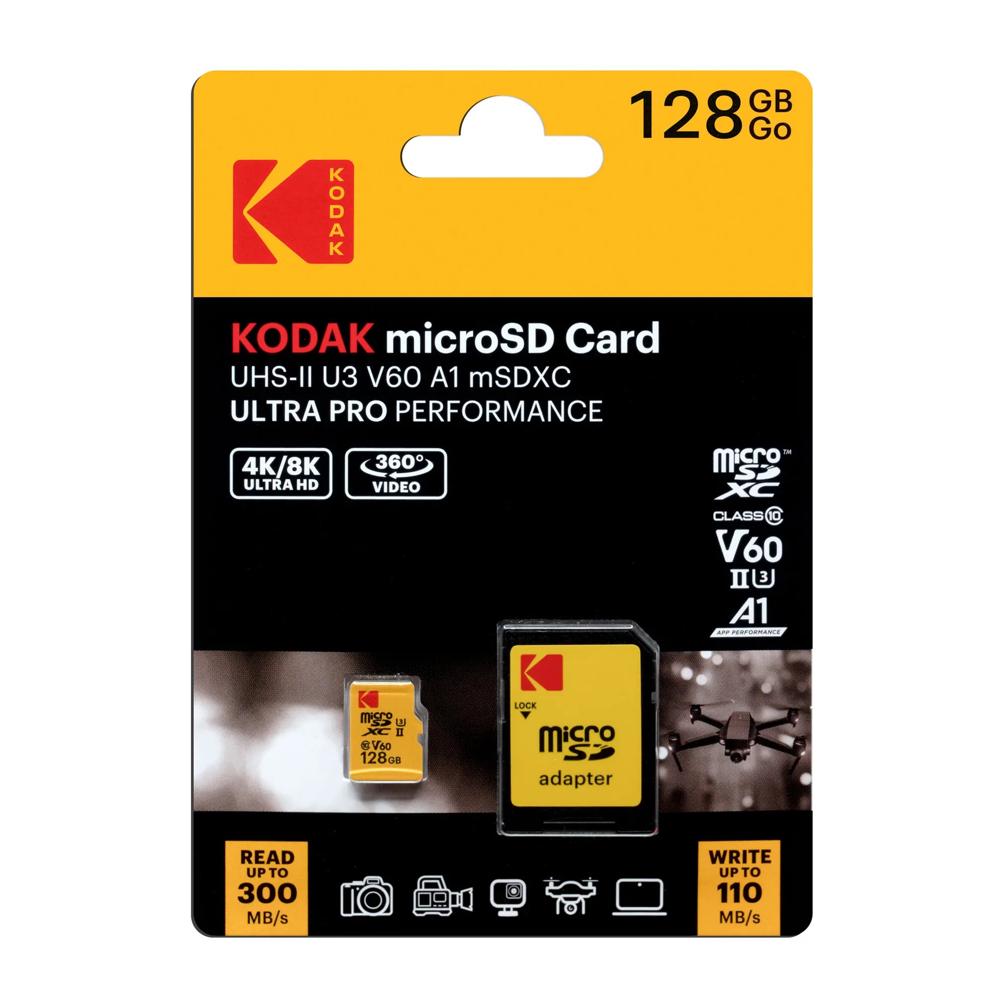 KODAK MICRO SD 128GB UHS-II U3 V60 MEMORY CARD ULTRA PRO PERFORMANCE FOR 4K OR 8K CAPTURE
