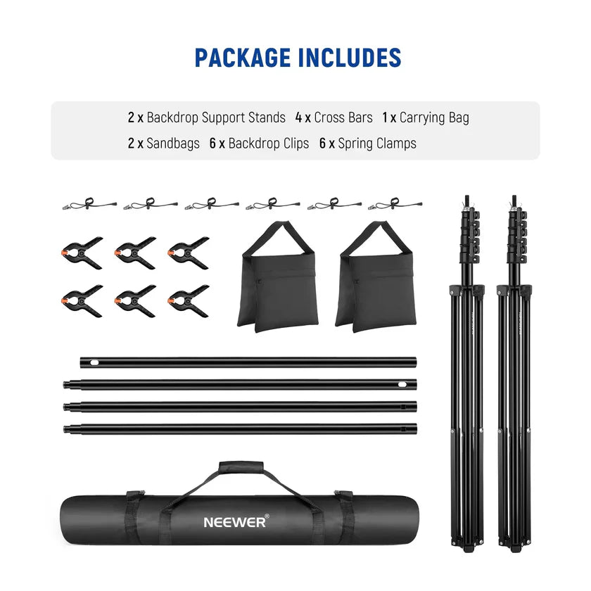 NEEWER 2.6X3M LIGHTWEIGHT BACKDROP STAND WITH CLAMPS & SANDBAGS