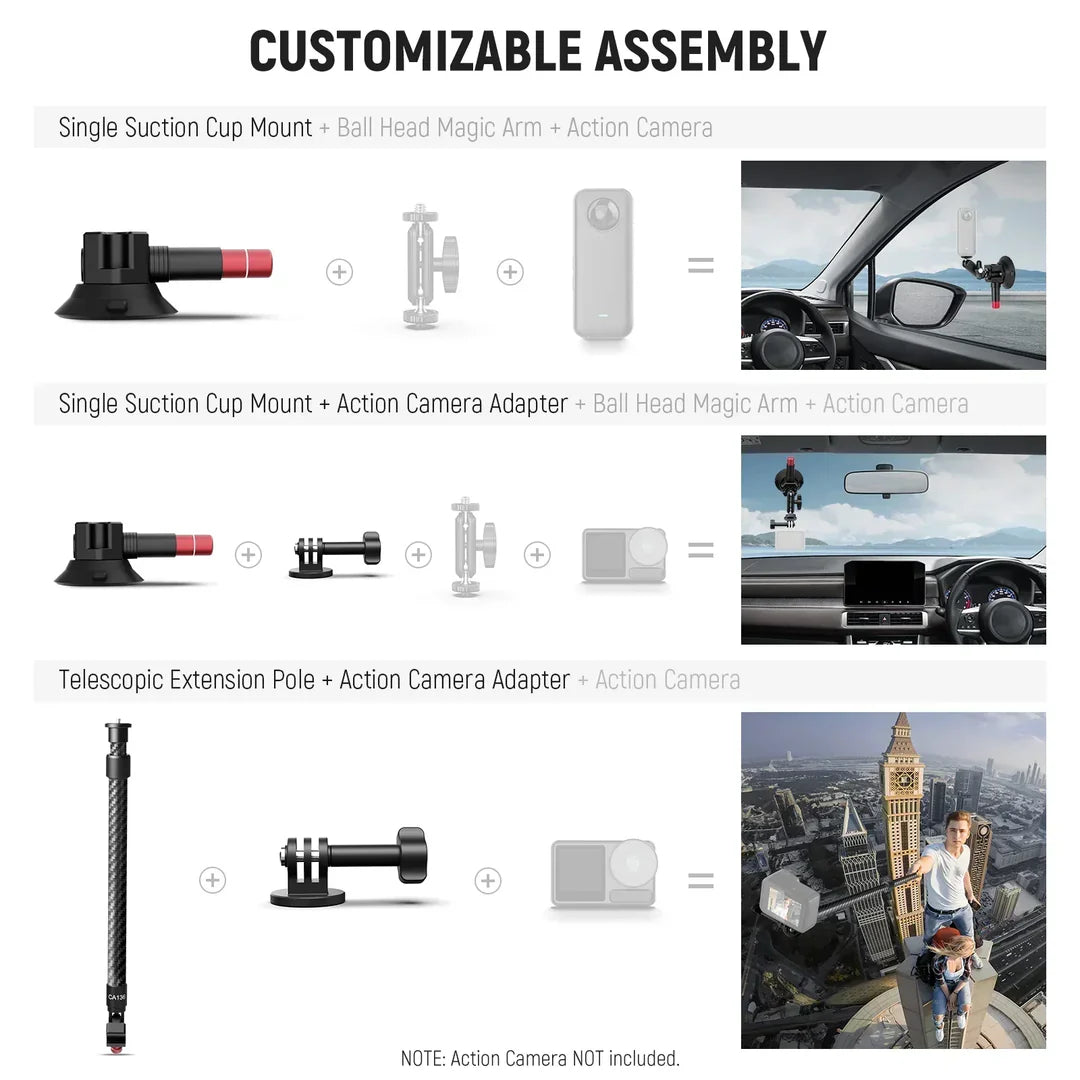 NEEWER CA136 TRIPLE SUCTION CUP EXTENSION POLE CAR