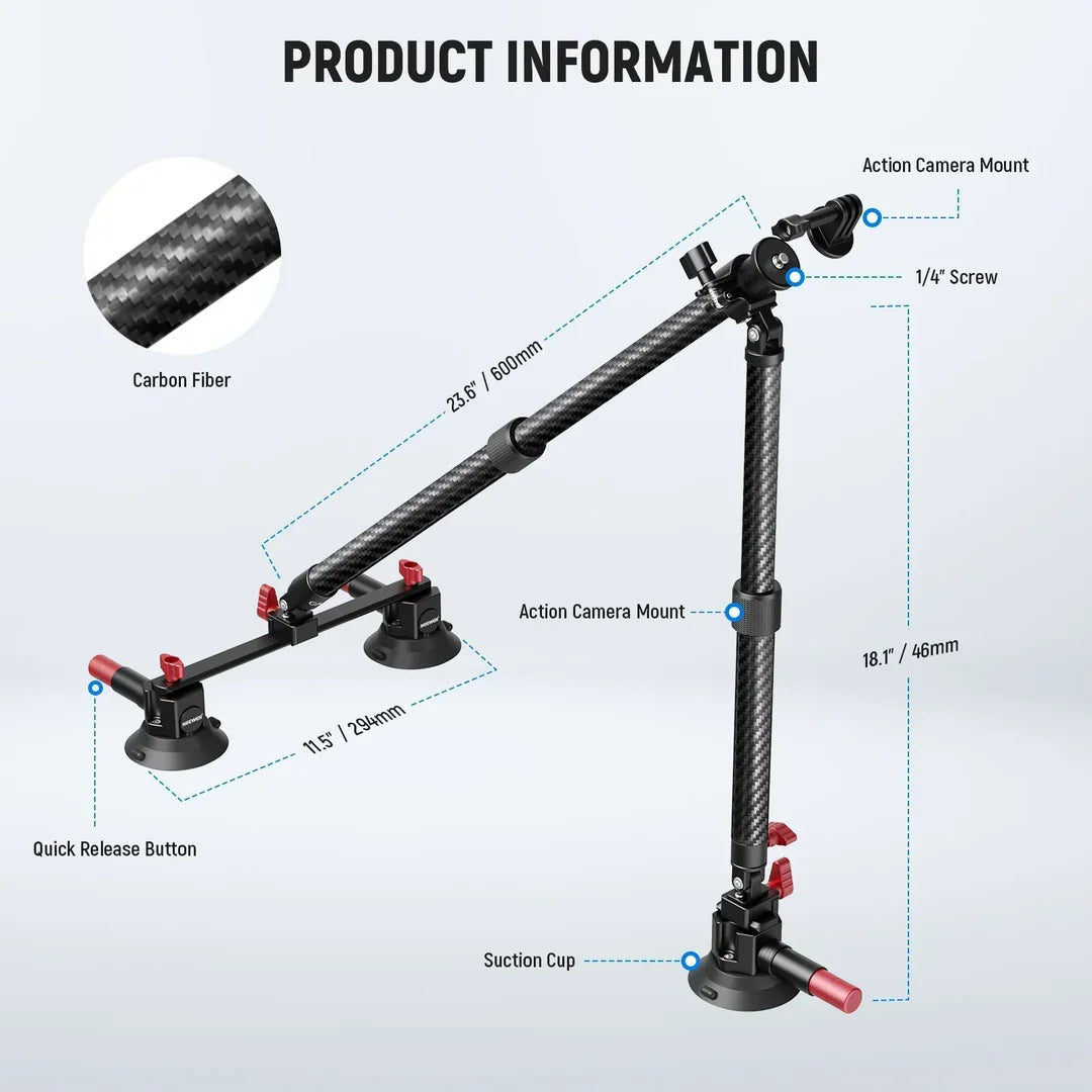 NEEWER CA136 TRIPLE SUCTION CUP EXTENSION POLE CAR