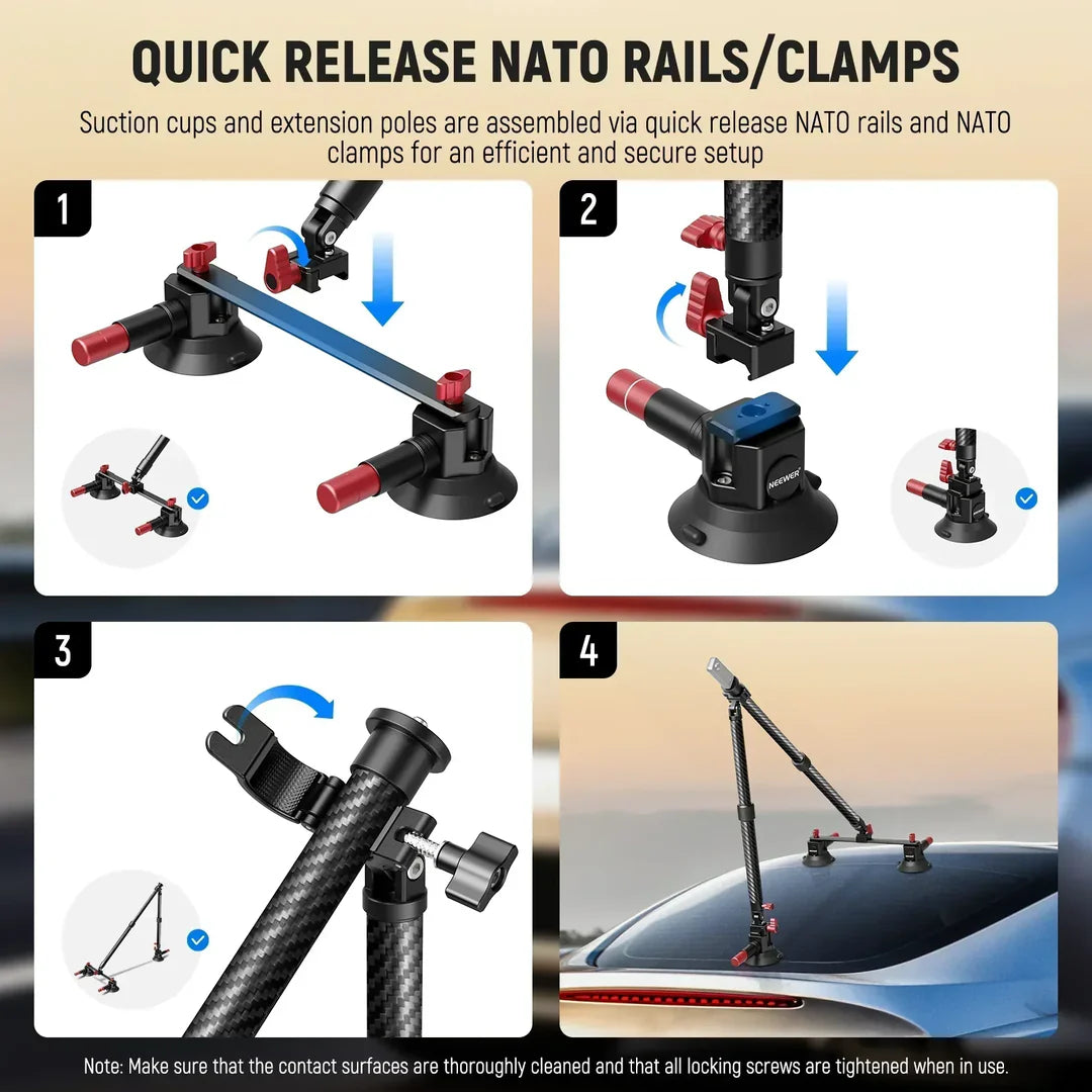 NEEWER CA136 TRIPLE SUCTION CUP EXTENSION POLE CAR