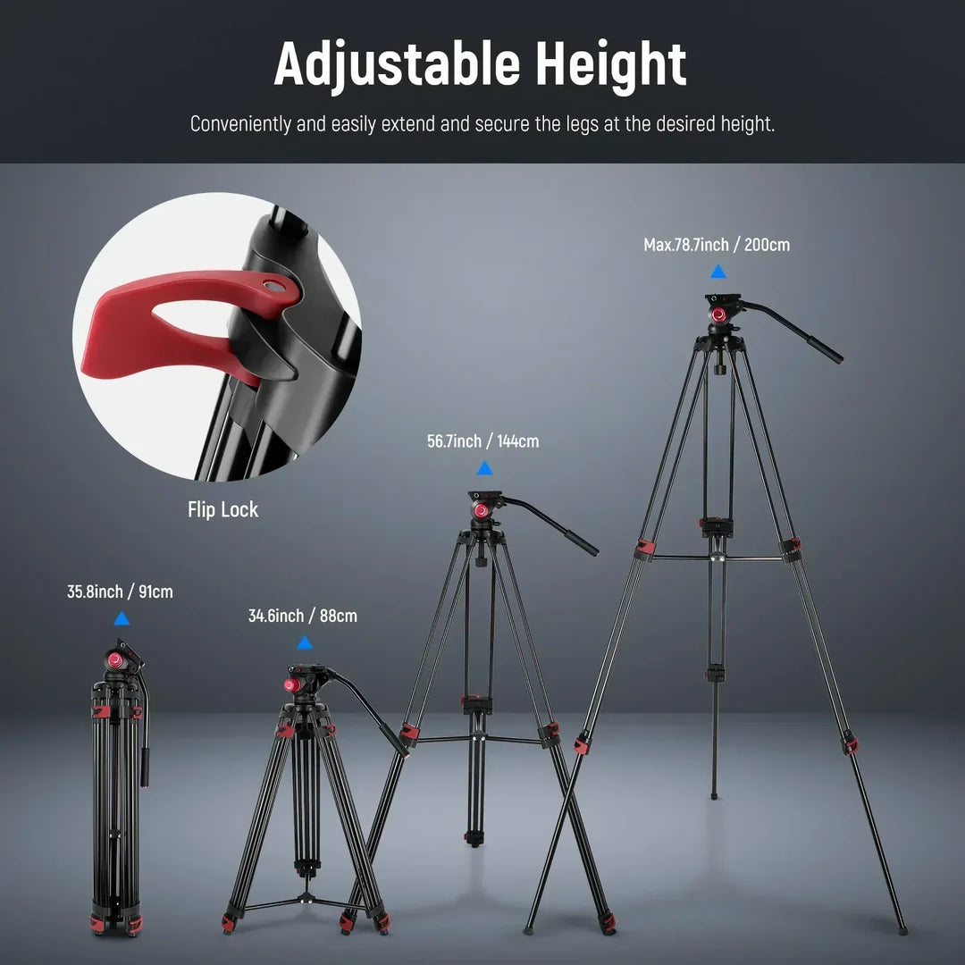 NEEWER DS801 79INCH/200CM ALUMINIUM VIDEO TRIPOD WITH FLUID HEAD