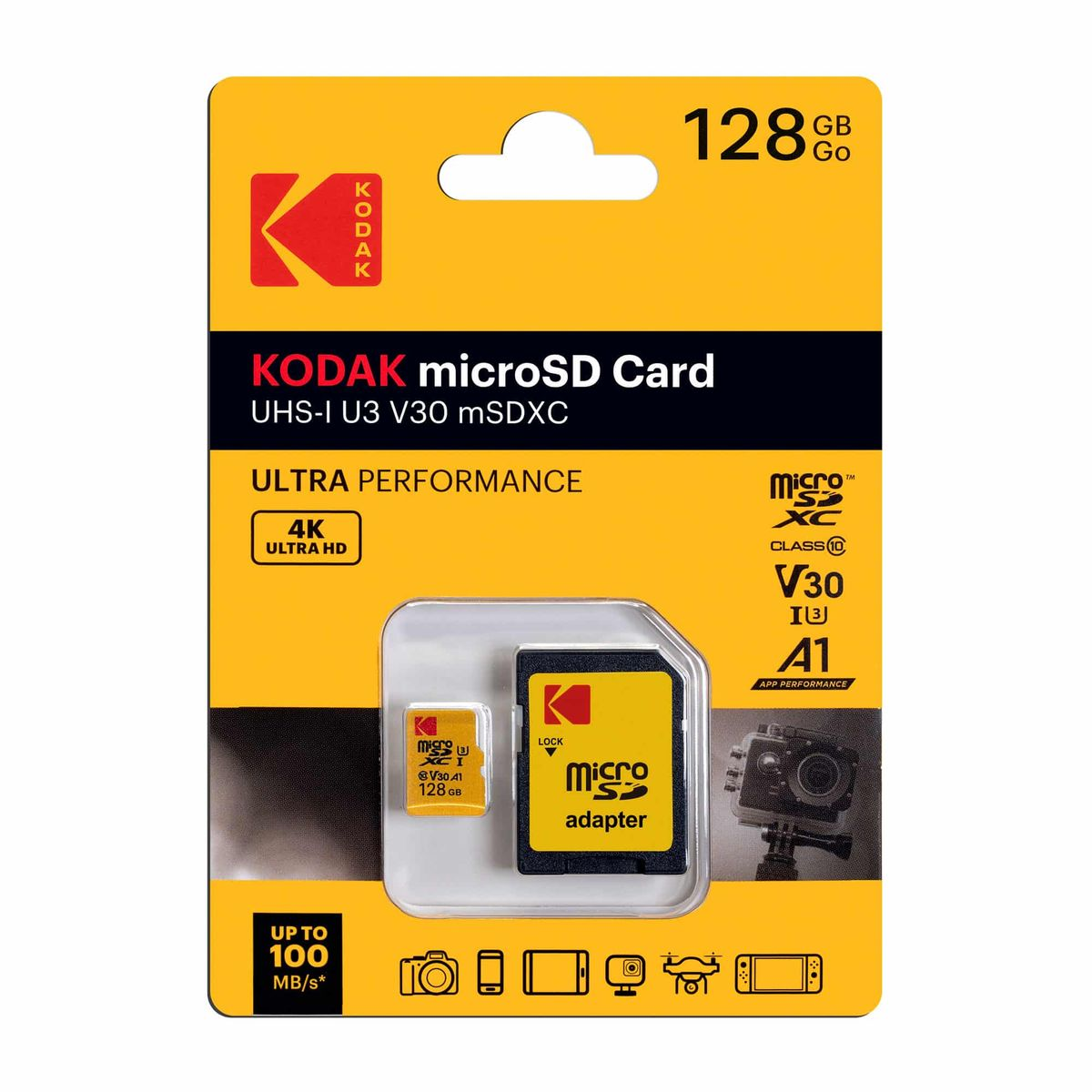 KODAK MICRO SD 128GB UHS-I U3 V30 MEMORY CARD ULTRA PERFORMANCE FOR 4K CAPTURE