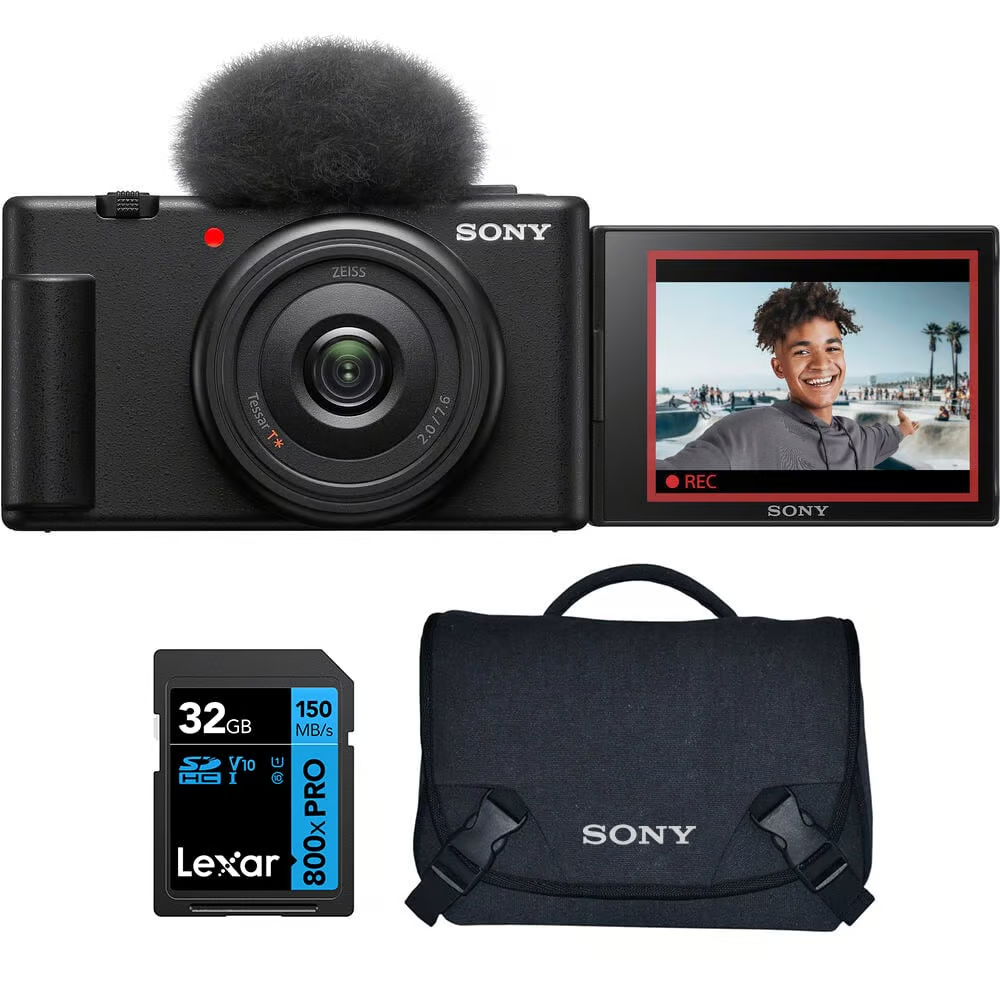 Sony ZV-1F Vlogging Camera (Black) + Free 32GB Lexar Card + Sony Bag