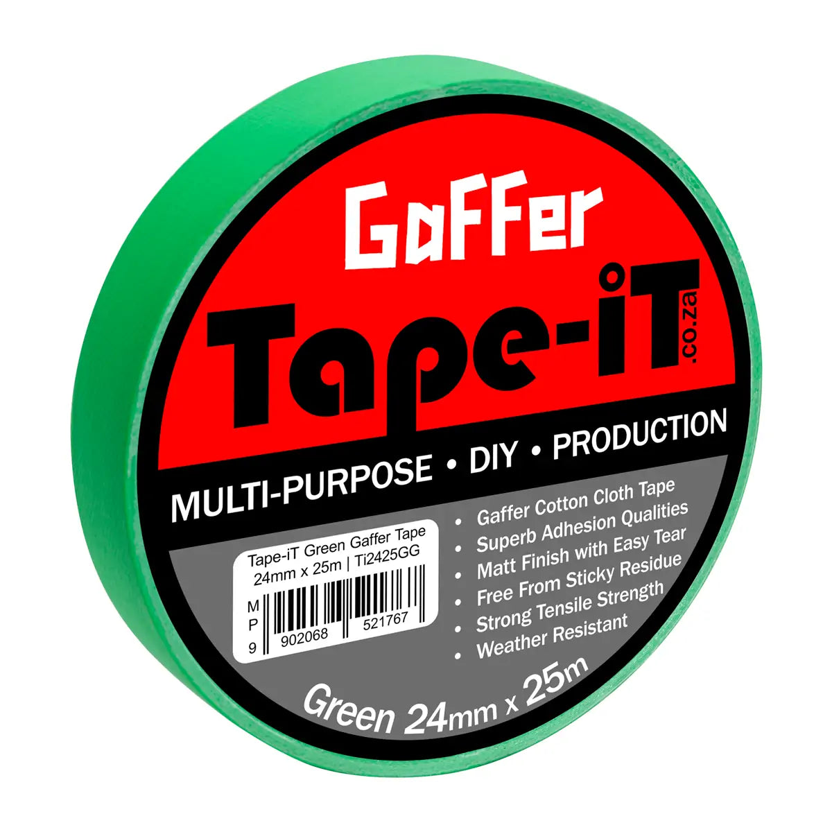 TAPE-IT GAFFER TAPE ROLL 24MMX25M GREEN