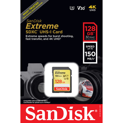 SanDisk 128GB Extreme UHS-I SDXC 150 MB/s Memory Card Camera tek