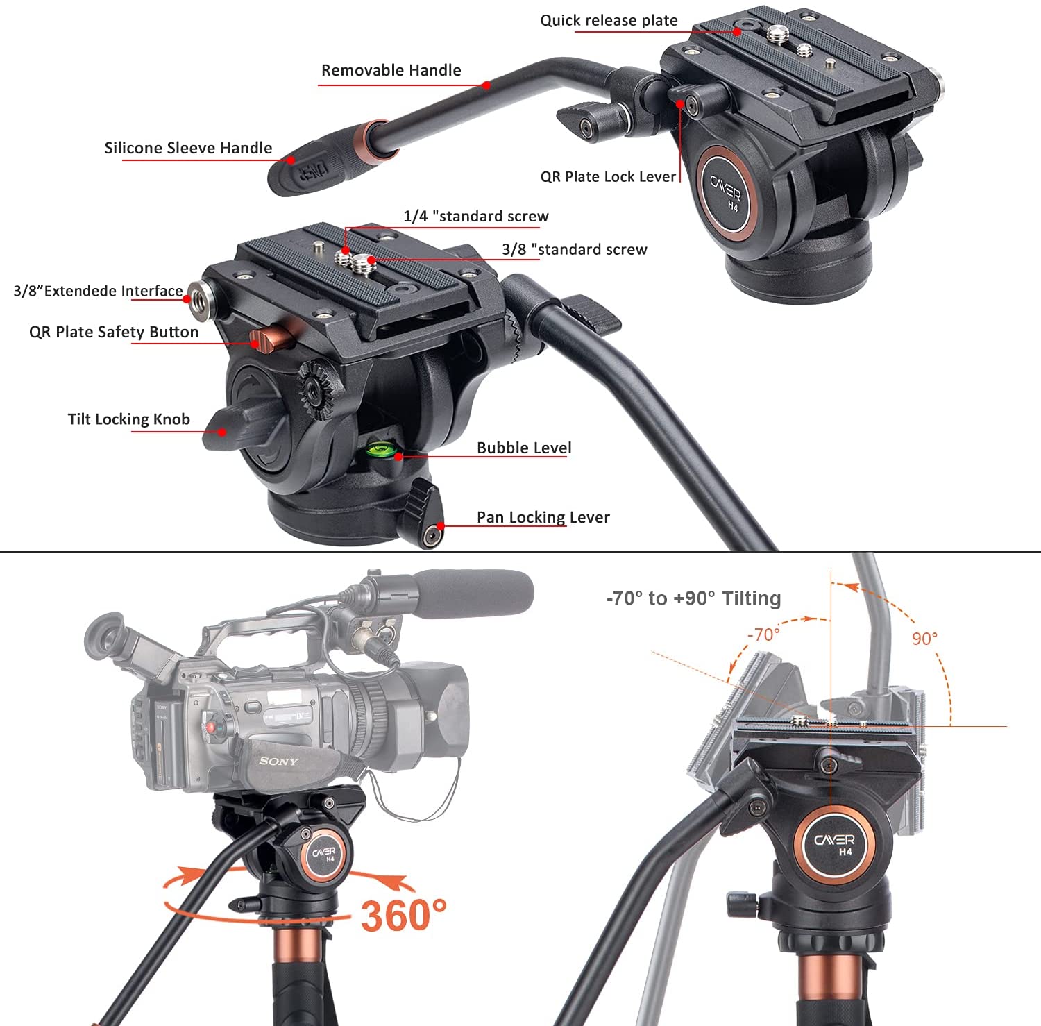 Cayer FP34DVH4 Aluminium Video Mono-pod & Head Camera tek
