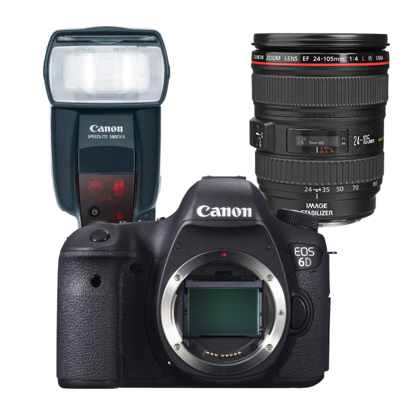 Rental ESSENTIAL KIT SILVER – Canon 6D + EF 24-105mm F/4L IS USM + 580EX II Flash Rental - From R820 P/Day Camera tek