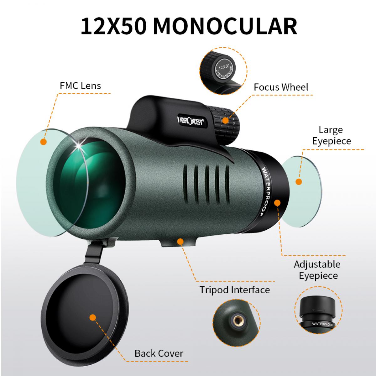 K & F Concept 12X50 Monocular Telescope Camera tek