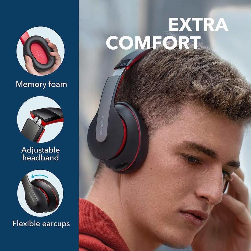 Anker Soundcore Life Q10 Wireless Over-Ear Headphones With Mic - Black/Red Camera tek