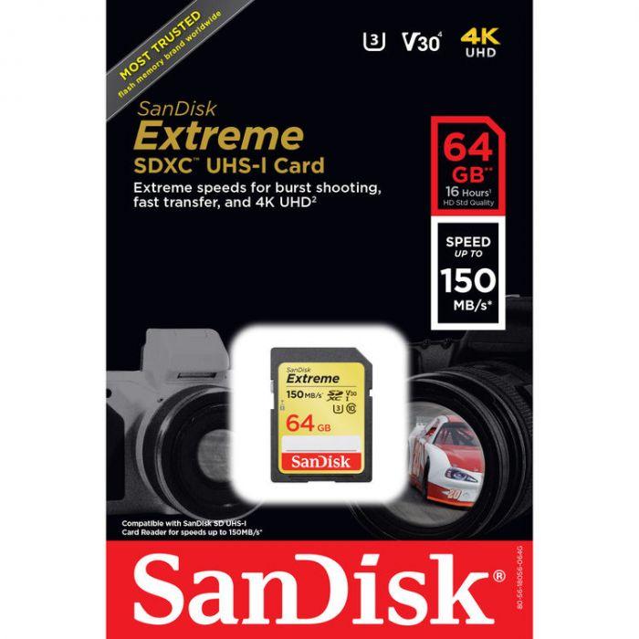 SanDisk 64GB Extreme SDXC 150MB/s V-30 UHS-1 U3 Memory Card Camera tek