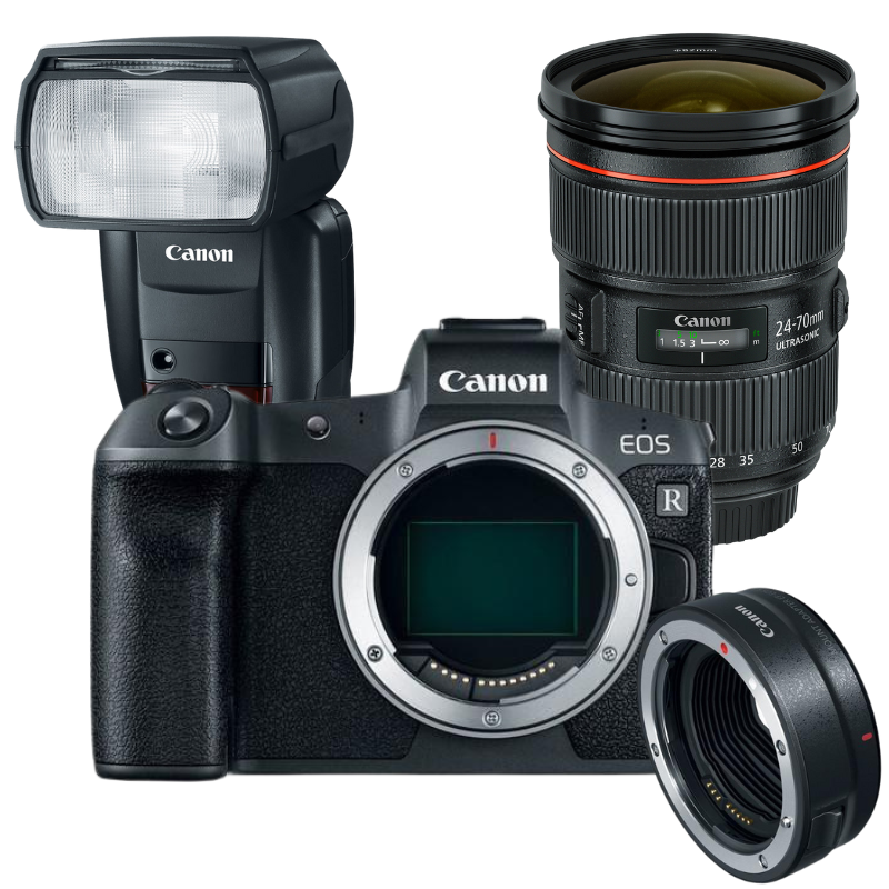 Rental ESSENTIAL KIT PLATINUM - Canon EOS R Body & RF Adaptor + 24-70mm F2.8L II Lens, Canon 600EX RT Flash Rental - From R1 200 P/Day Camera tek