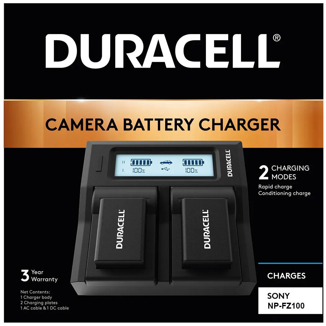 Duracell Dual Battery Charger for Sony NP FZ100 Camera tek