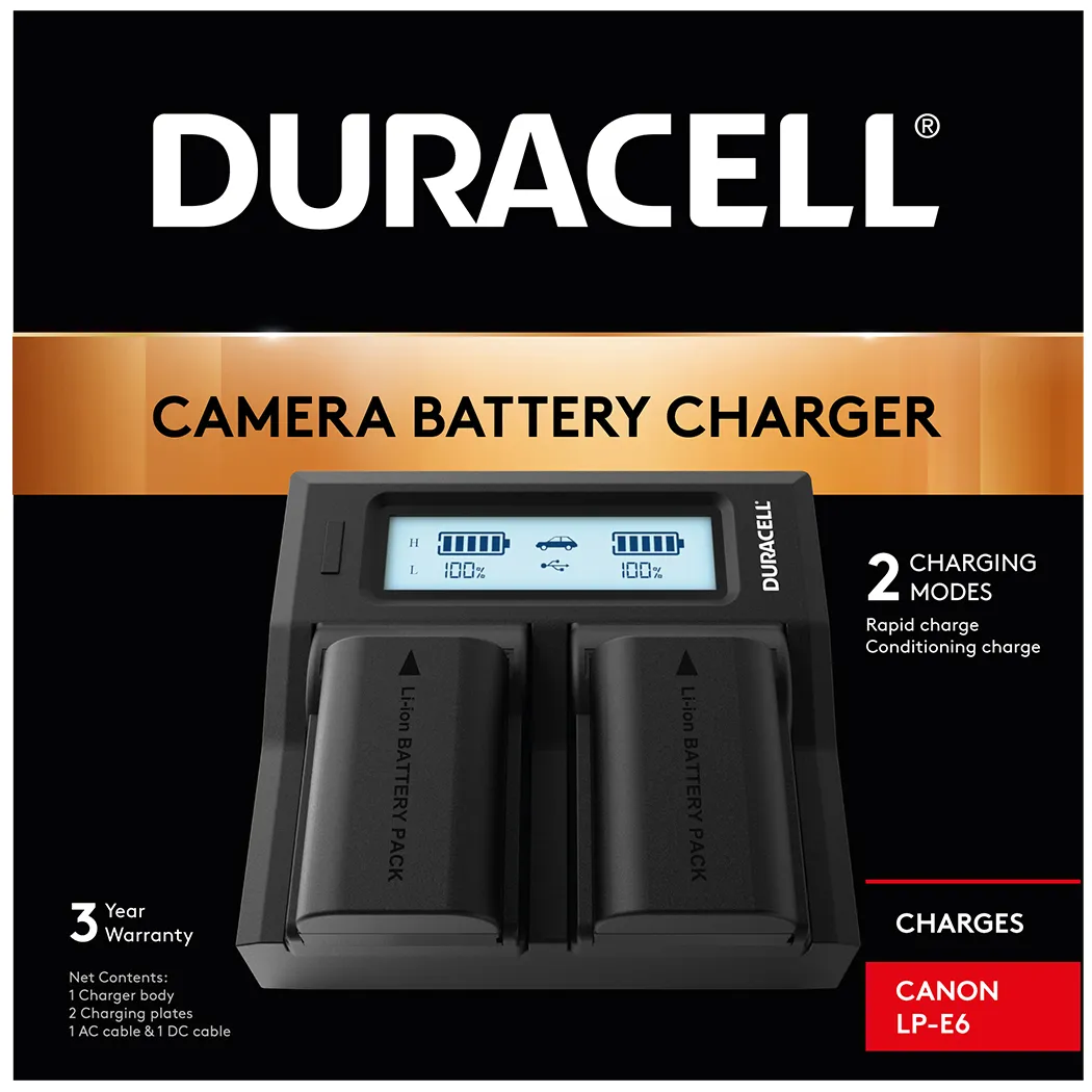 Duracell Dual Battery Charger for Canon LP-E6 Camera tek