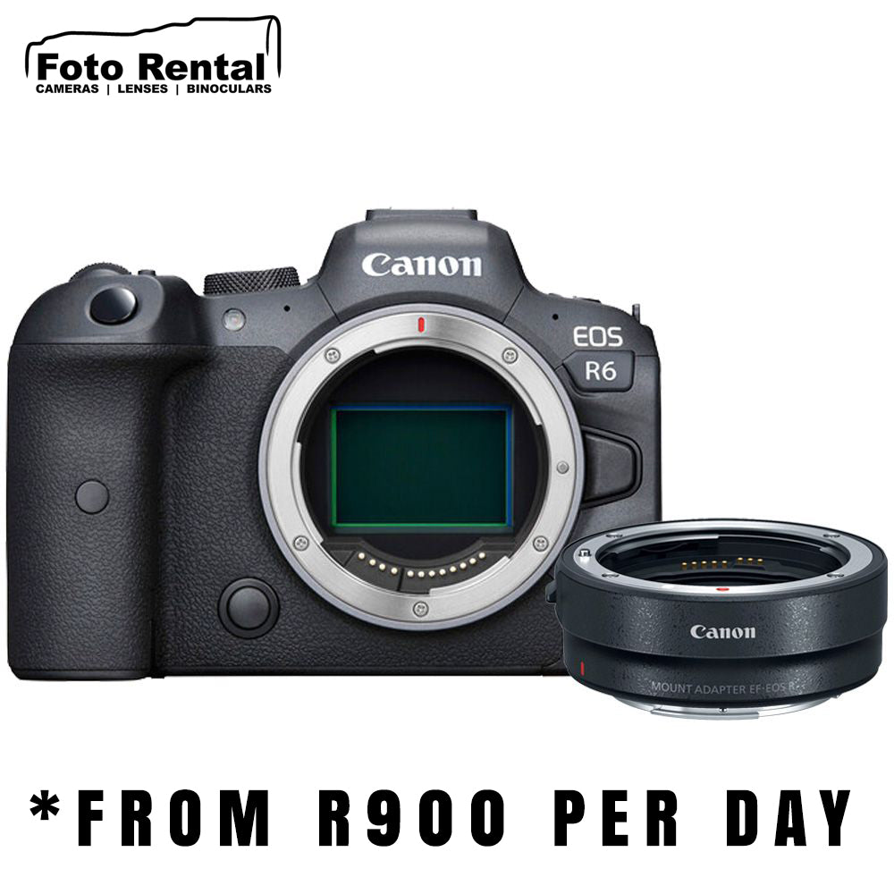 Rental Canon EOS R6 Body & RF Adaptor Rental - R950 P/Day Camera tek