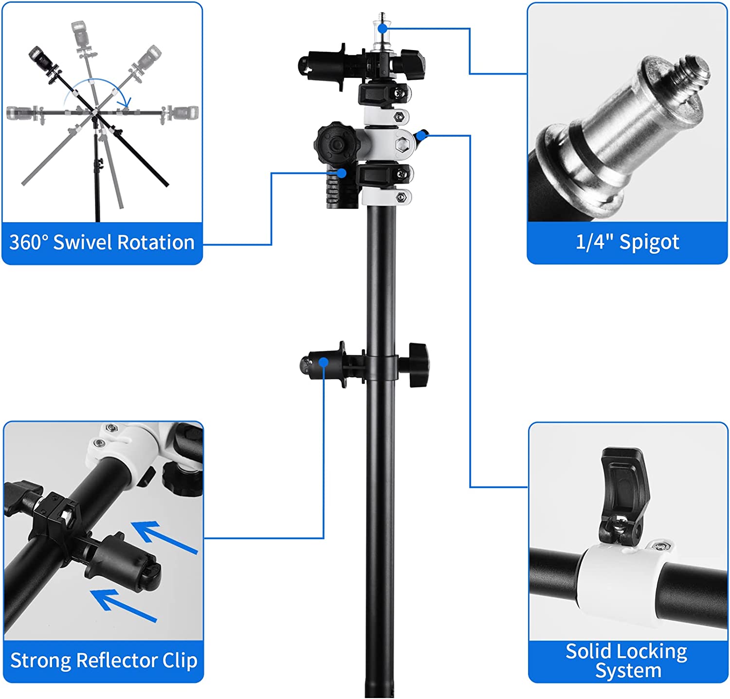 Telescopic Reflector Holder Extendable Boom Arm with 360 Degree Swivel & Adjustable Length Camera tek